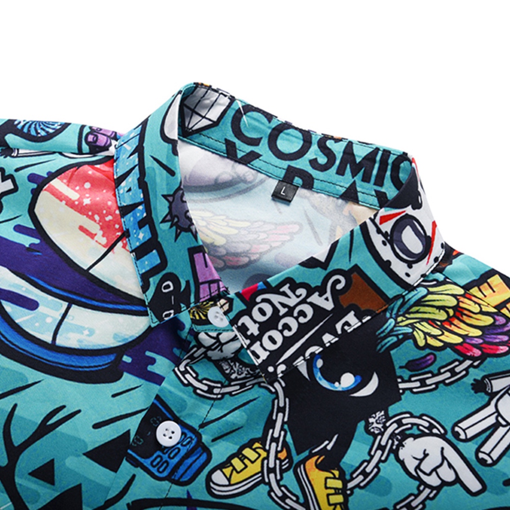 Camiseta de talla grande 2XL de verano con estampado de dibujos animados en 3D para hombre, camiseta de manga corta con cuello vuelto, blusa Hawaiana para vacaciones en la playa