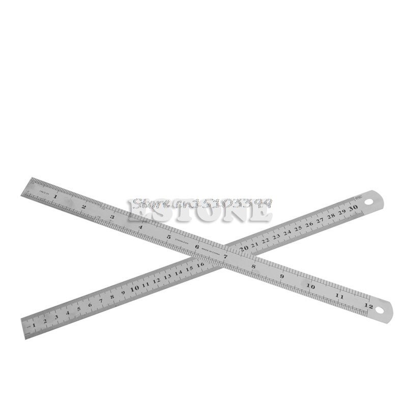 12" Double Side Stainless Steel Metric Metal Ruler Pocket Pouch Measurement 30CM G08 Whosale