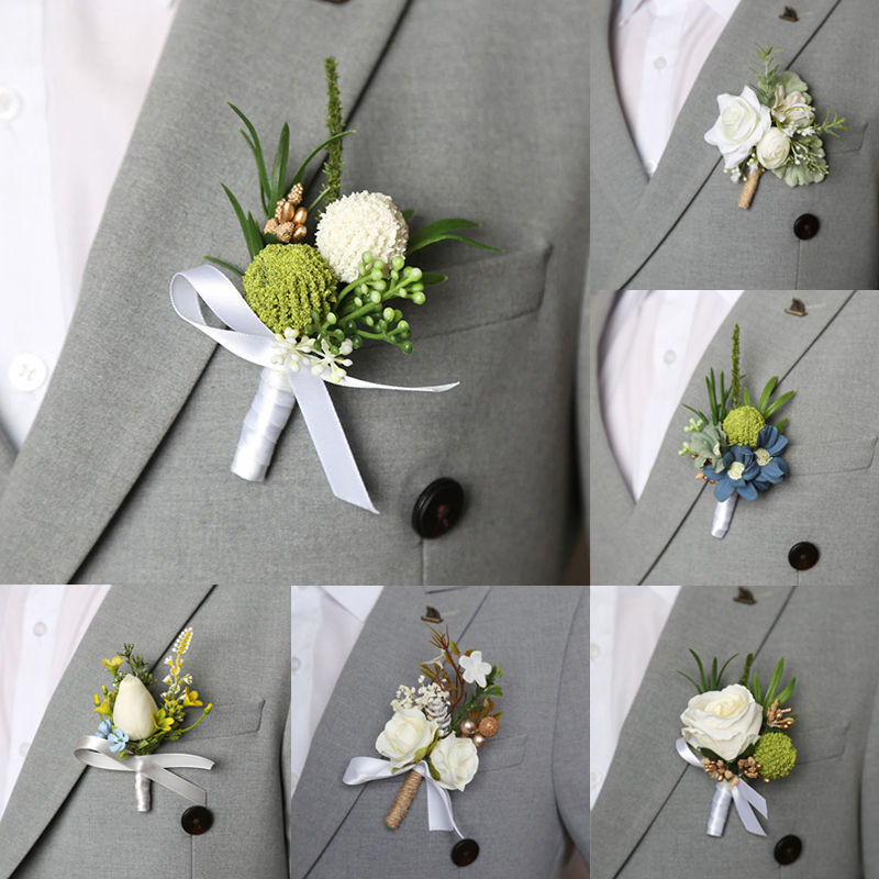 Tulipan corsage mænd bryllup hvid boutonniere blomster kunstig silke rose brocher brudepige gomsmænd festtilbehør