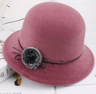 Vinter pom spand til kvinder solid imiteret uld cloche hatte vintage bue spand hatte: Lyserød