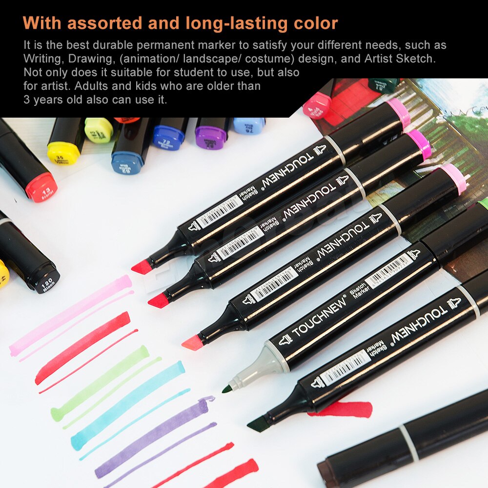 Touchnew 30 Kleuren Marker Pen Dual Tip Alcohol Gebaseerde Markers Set