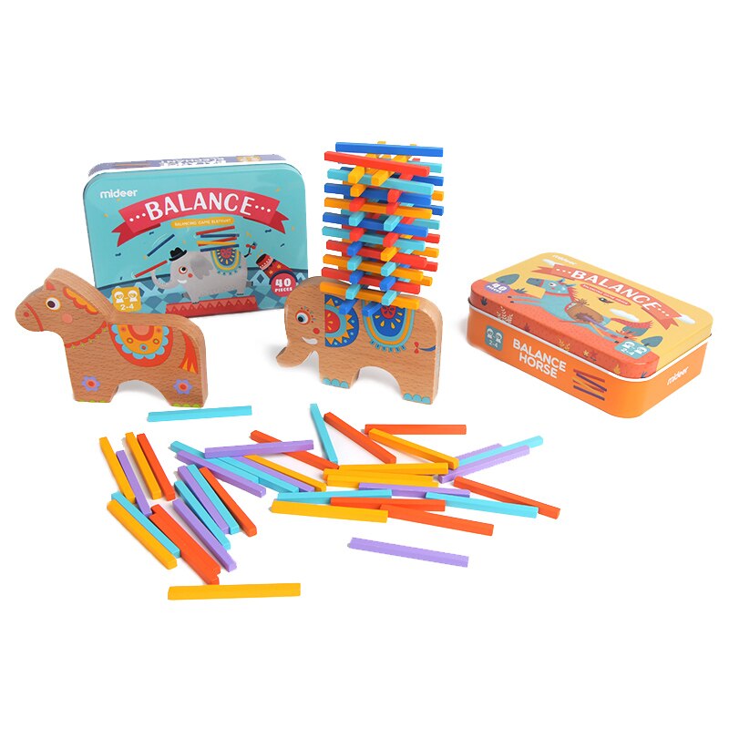 Midee Houten Stapelen Balans Olifant & Paard Educatief Math Speelgoed Voor Kinderen Leren Spelen Puzzel Spelletjes Kids