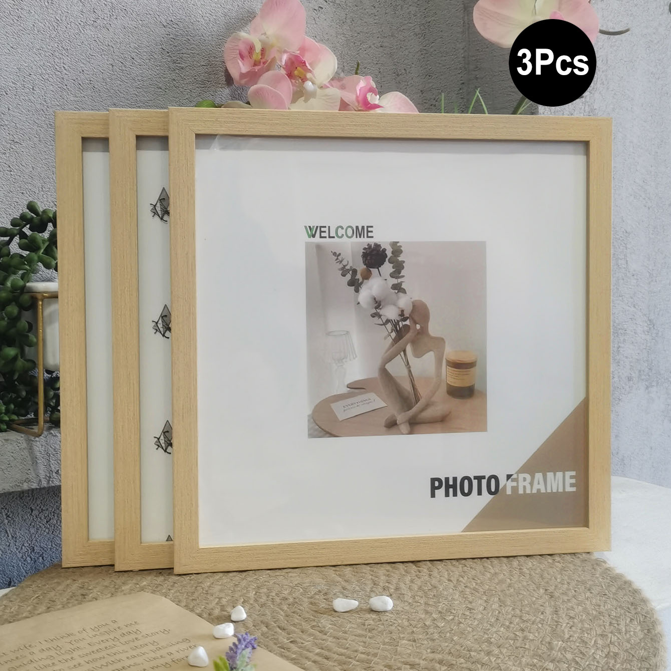 3 szt. Drewniane kwadratowe ramki na zdjęcia robić powieszenia na ścianie lub dekoracji na biurko 20X20 30X30cm plakaty ramka na portrety obraz pamiątkowy prezent: 10 cal / Czerwony