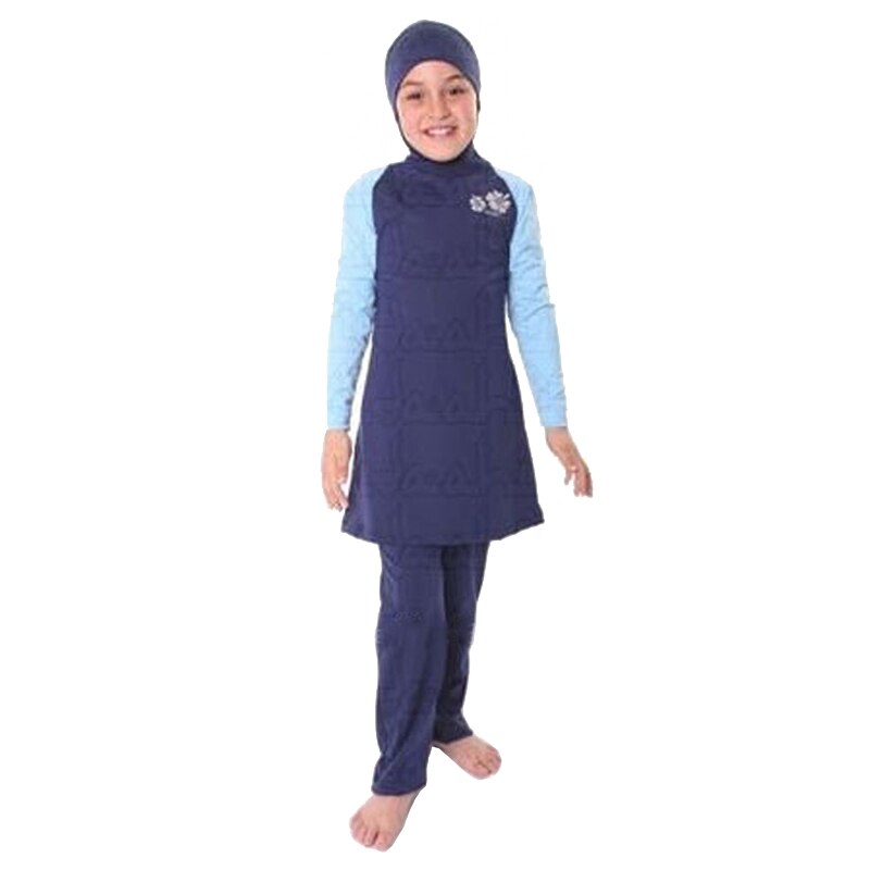 Islamic Badpak Muslim Hijab Girl Modest 3 Pieces Swimsuit Full Coverage Burkinis Short Sleeve Swmming Swimwear: Blau / S