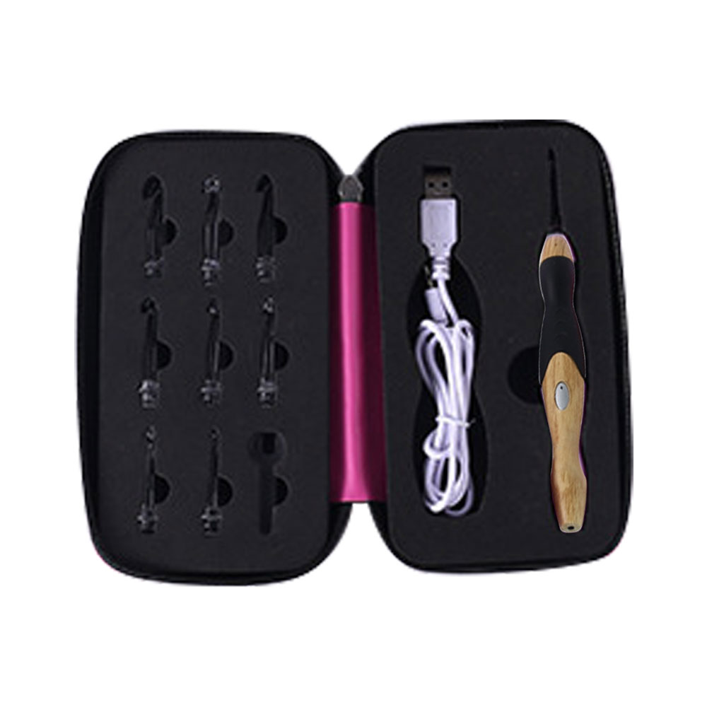 Ganchos de ganchillo con luz USB 9 en 1, agujas de tejer, juego de herramientas de costura LED, Kit de herramientas para tejer suéter, accesorios de costura: Lavanda