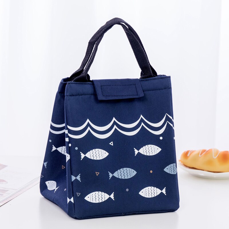 Bonamie Verkoop! Waterdichte Oxford Tote Lunch Tas Grote Capaciteit Thermische Voedsel Picknick Lunch Tassen Voor Vrouwen Kid Mannen Vis Patroon: Blue