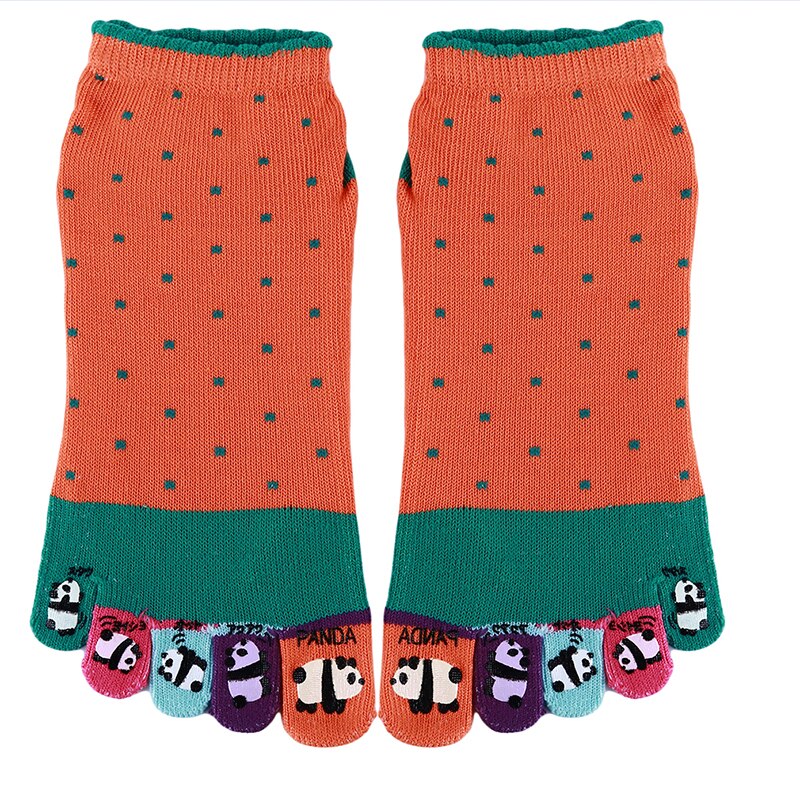 Calcetines de Pilates antideslizantes divertidos de dibujos animados con cinco dedos, calcetines deportivos informales de interior separados para hombre, calcetines de algodón para Yoga para mujer: orange