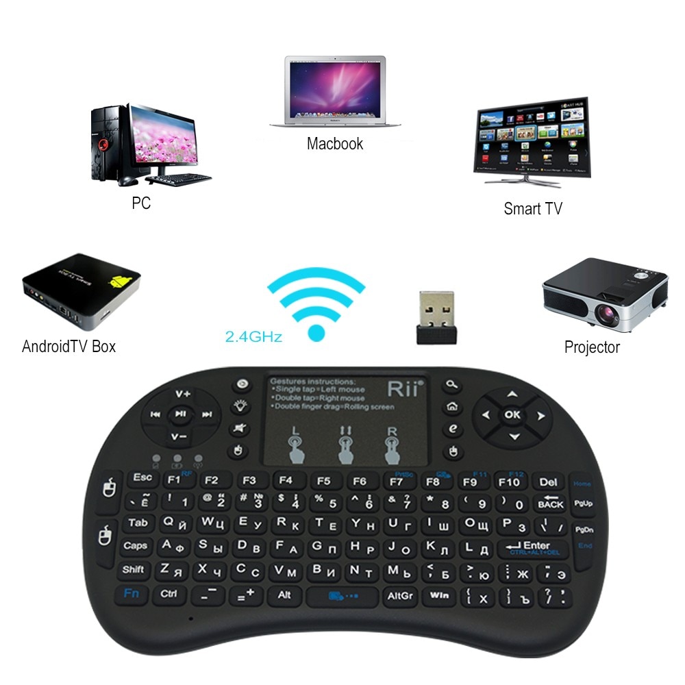 Rii i8 + Russische Bluetooth kabellos Mini Tastatur Lithium-batterie hintergrundbeleuchtung Luft Maus Fernbedienung Touchpad Mini PC, TV Kasten