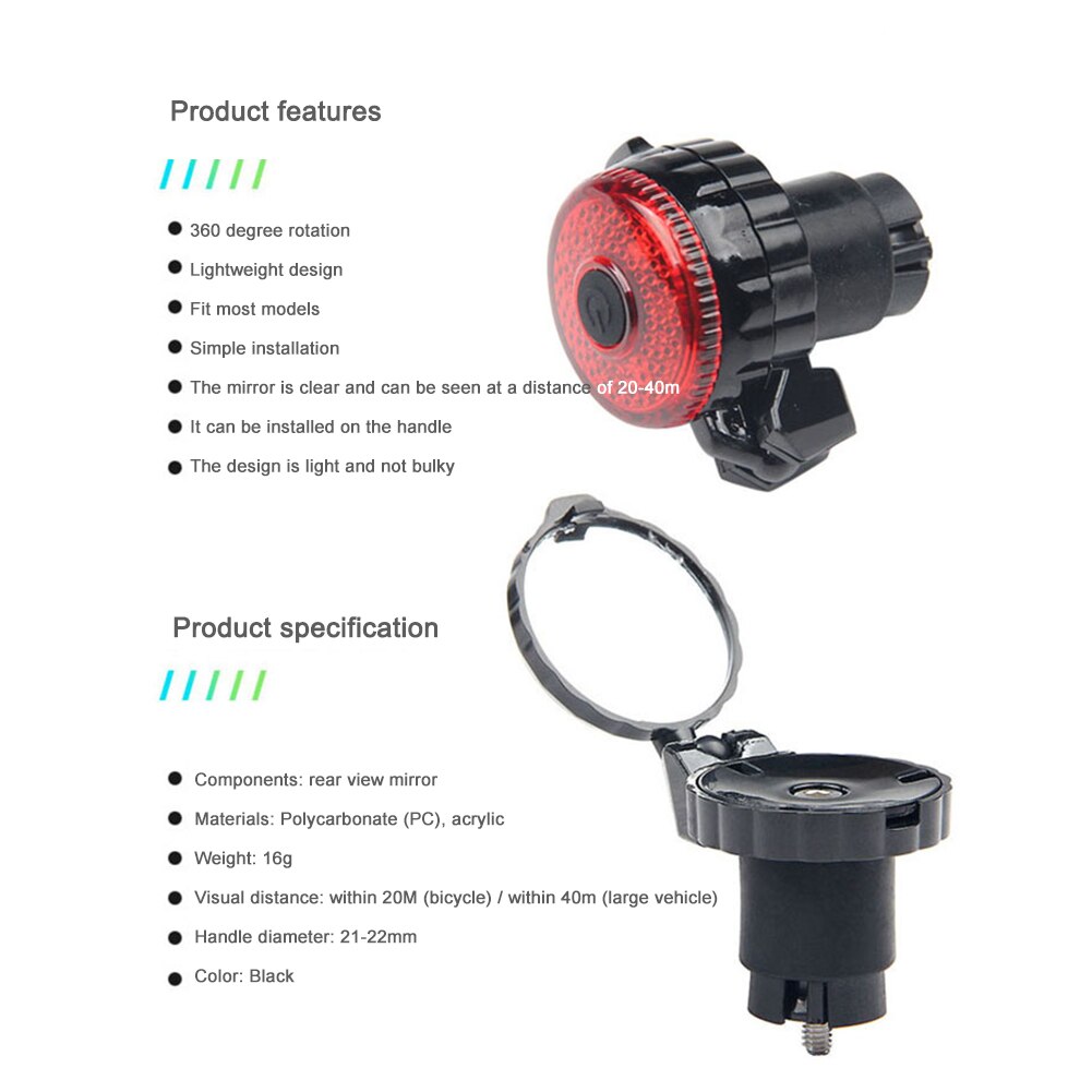 Bike Rear View Mirror with Light Road Mountain Bike Cycling Adjustable Plug Bicycle Safety Mirror Handlebar Bicycle Accessories