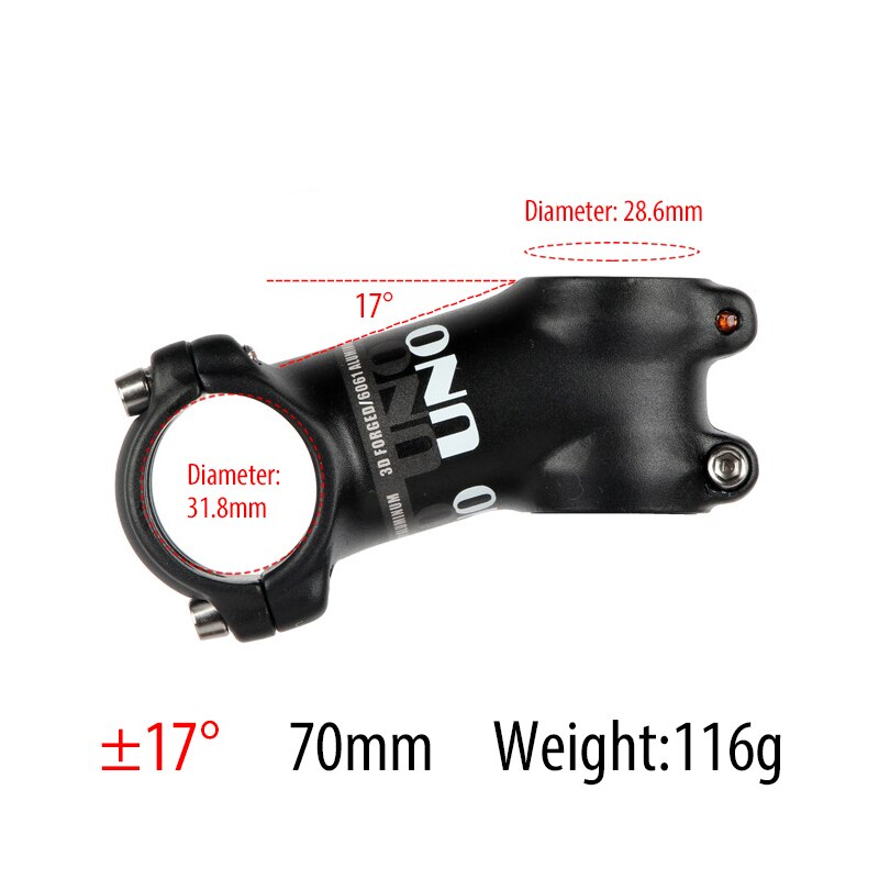UNO Bike attacco manubrio bicicletta 1-1/2 "1/4mm Riser manubrio per BMX MTB Road Bike 7/ 17/ 35 gradi da 60mm a 31.8mm lega di alluminio: 17 Degree 70mm