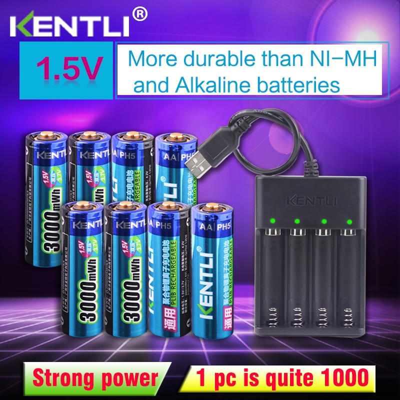 8pcs 1.5v 3000mWh no memory effect aa rechargeable Li-polymer li-ion polymer lithium battery + 4 slots USB Charger