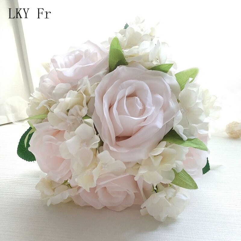 Lky fr bryllupsbukett silke roser brudebukett kunstige blomster bryllupsbuketter til brudepike dekor bryllup tilbehør: Myk rosa
