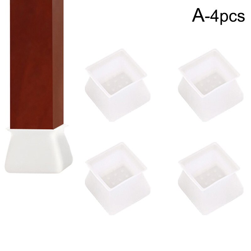 4 stuks siliconen stoel tafel voetbeschermer meubelpoten vierkante antislip pootdoppen onderste hoek vloer veilige pad: Duidelijk