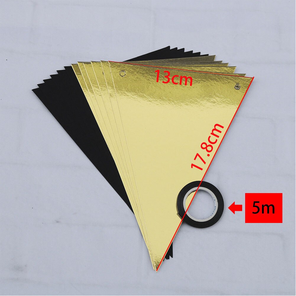 1Set 5M Golden Paper Triangle Banner Pennant Hanging Flag for Birthday Wedding Baby Shower Event Party Supplies Photograph Props