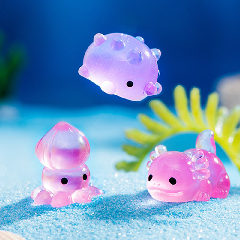 Lysende havdyr ornament mini glød dyr vedhæng mikro akvarium krabbe delfin blæksprutte dekoration landskab