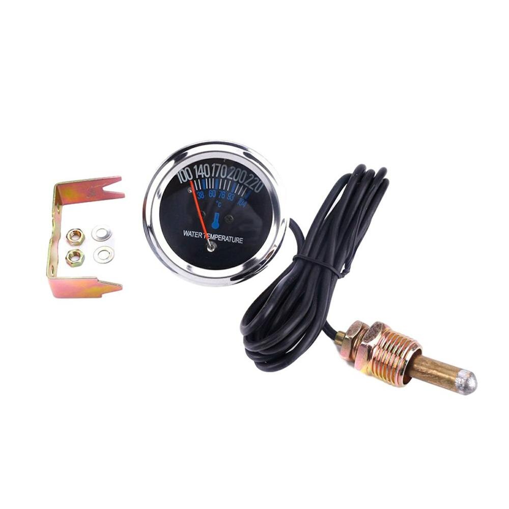 2Inch 52Mm 12V Auto Water Temperatuurmeter 100-220F Zwart Gezicht Fahrenheit Auto Water Temperatuur Meter