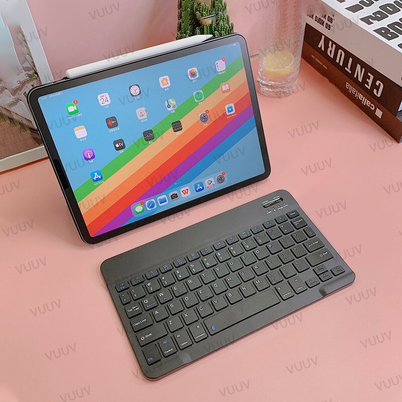 Hiszpańska klawiatura kompatybilna z Bluetooth dla tabletu rosyjska portugalska Android iOS Mini bezprzewodowa klawiatura tabletu dla ipada: Black