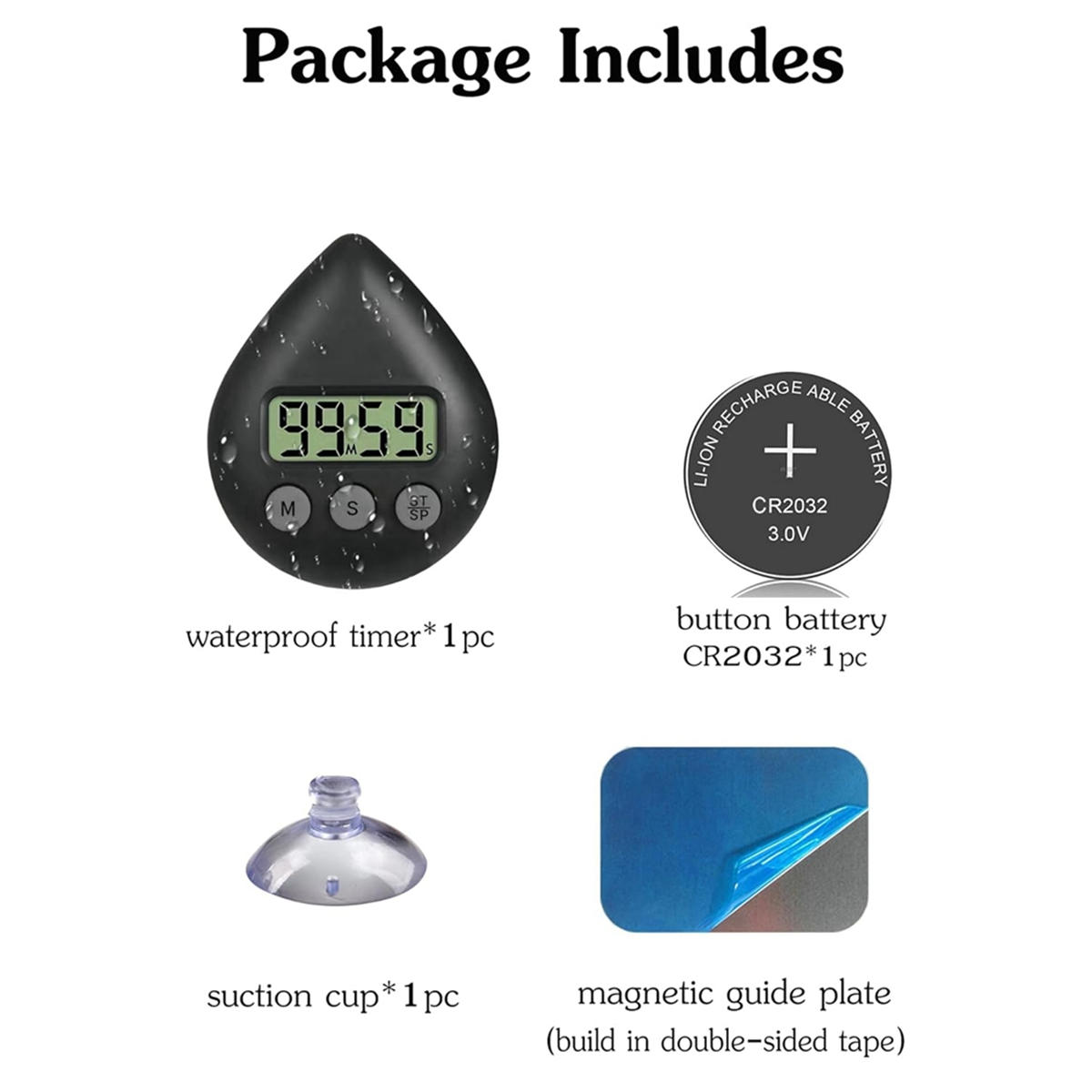 Stille Niet-Tikkende Douchetimer Op Batterijen, Waterdichte Digitale Timer, Klein Formaat Schattige Timer Zwart