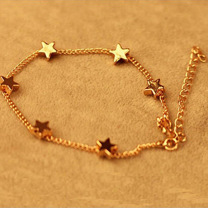 Stainless Steel Star Charm Bracelet five-pointed star Bangle Simple Chain Bracelet