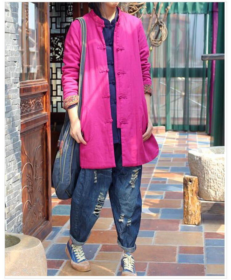 Traditional Chinese Winter Jacket Original Spring Autumn Coat Women Thin Quilted Coat Jaqueta Feminina Abrigos Mujer 4Colors: Rose