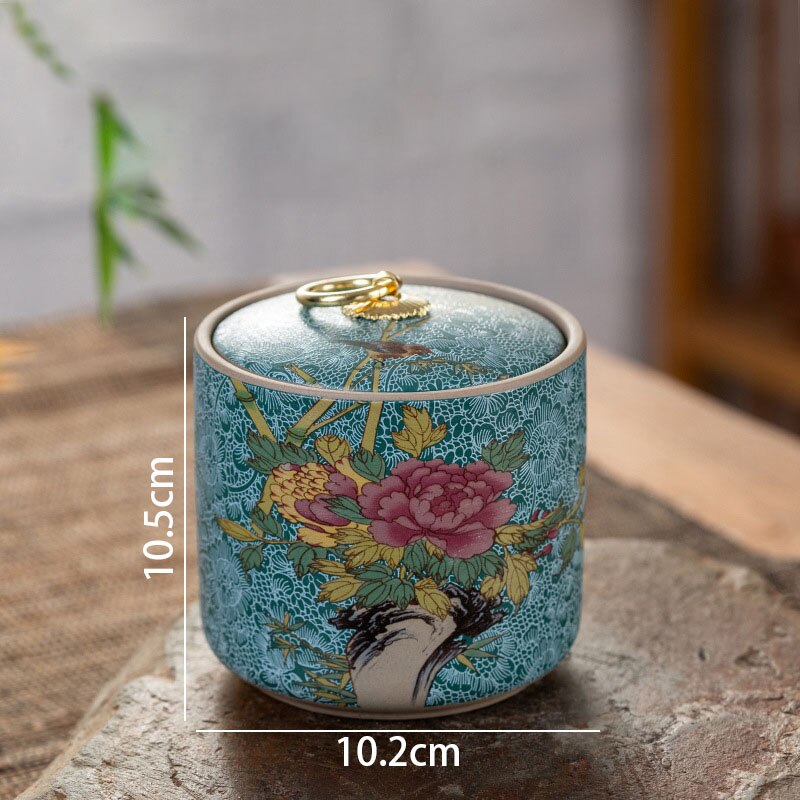 Retro Ceramic Tea Canister Kitchen Cupboard Lotus Decorative Storage Jar with Lid Living Room Desktop Home Flower Teas Organizer