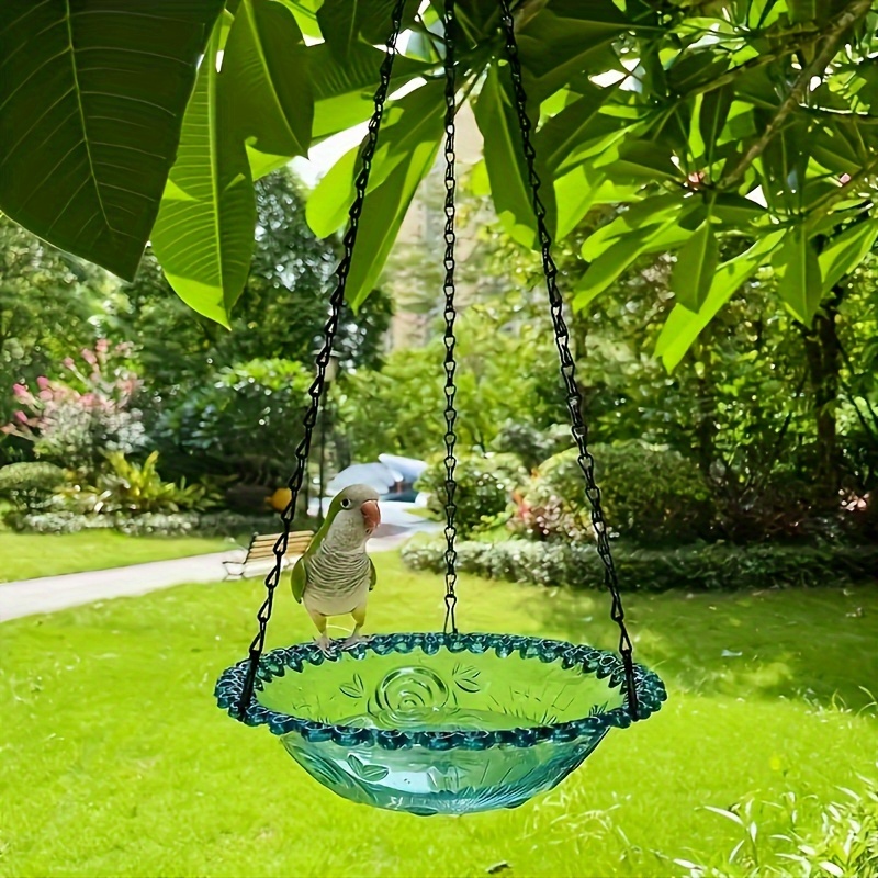 Decorative Hanging Bird Feeder with Chain - Dual-Bowl for Outdoor Garden & Yard, Attracts Hummingbirds: Blue