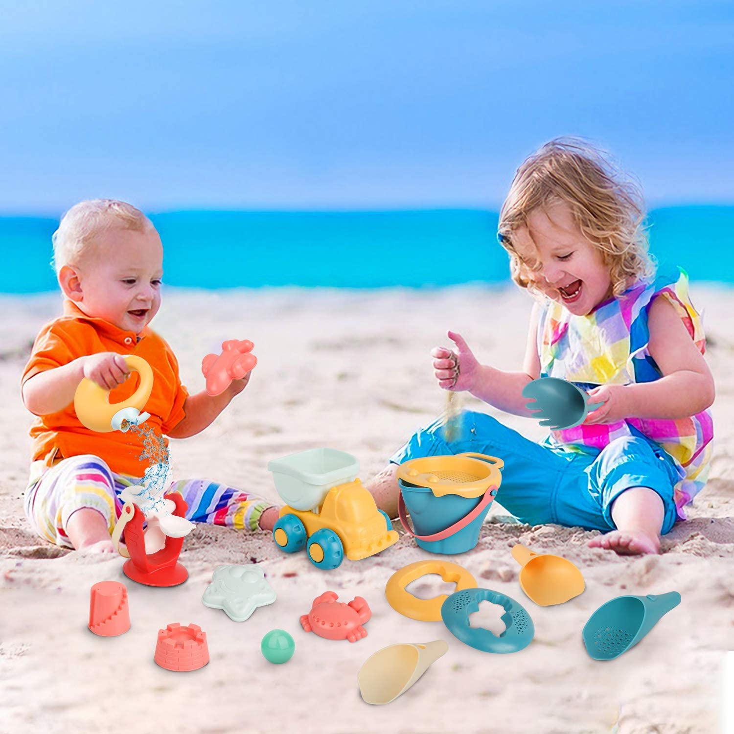 Beach Toys for Sand 17pcs Kit Baby Summer Bucket Digging Sand Shovel Sandpit Sandglass Sandbox Tool Molds Play Snow Outdoor Toys