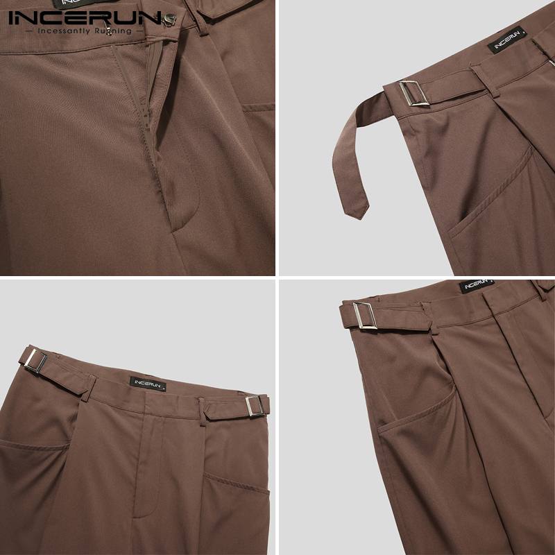 INCERUN Men Leisure Solid Color Pants Spring Casual Straight Trousers Man Loose Zipper Bottoms Korean Style Pantalones 5XL