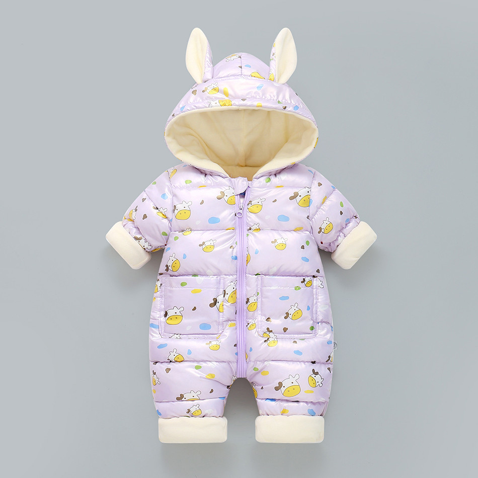 Pelele cálido para bebé, ropa gruesa de algodón con capucha, mono de dibujos animados para niño y niña de 0 a 24 meses, otoño e invierno, novedad de: Morado / 5-10M