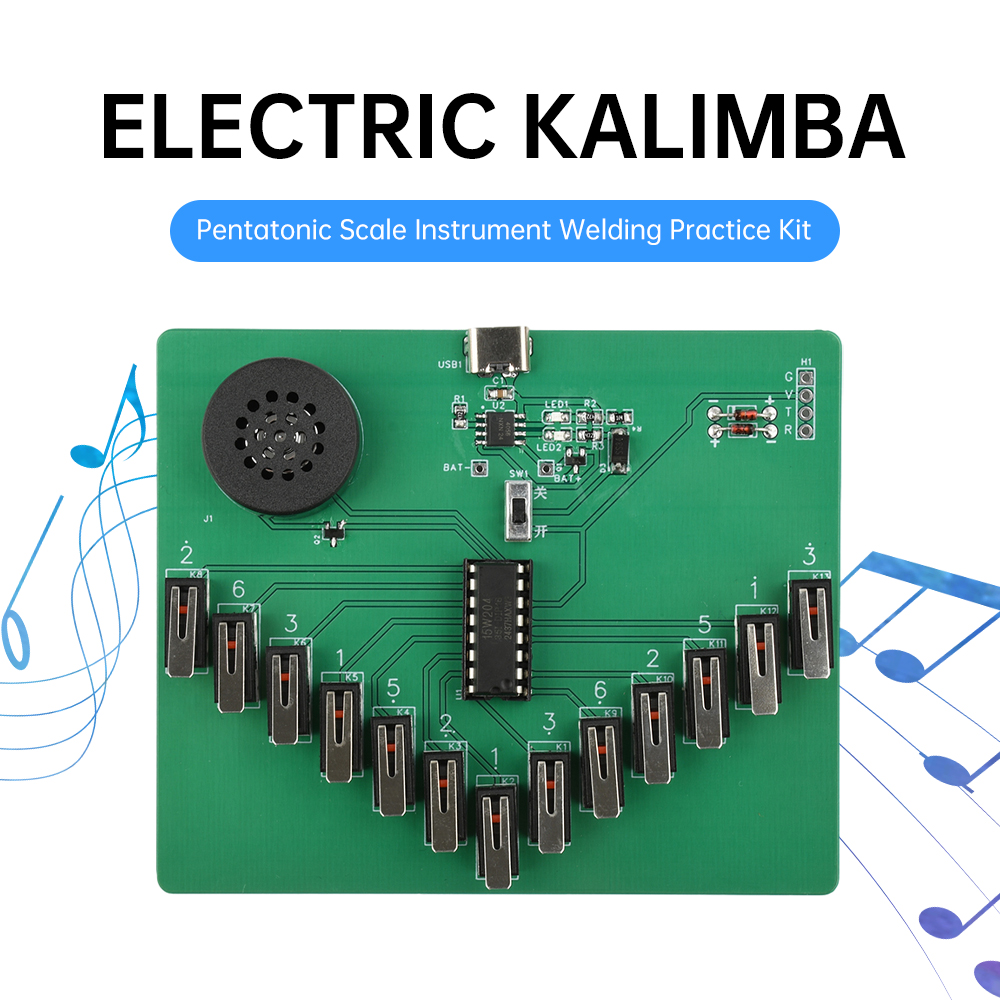 Elektronisches Kalimba-DIY-Bausatz, DC 3–5 V, pentatonisches Instrument, Schweißübungen, lustige Leiterplattenteile Typ C, ohne Batterie
