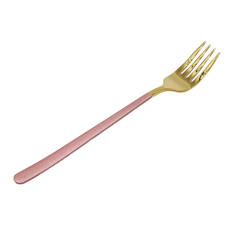 Cuillère fourchette or à Long manche | Fourchette à Long manche, cuillère pour la crème glacée vaisselle plaqué or Dessert thé cuillères à café cuillères en acier inoxydable: Pink gold fork