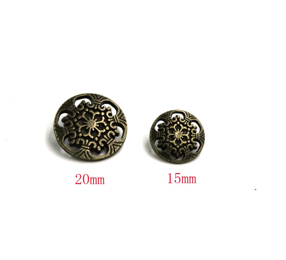 15mm&20mm bronze&silver Shank Button Metal Buttons Hollow Carved Flower Sewing Metal Buttons 20pcs