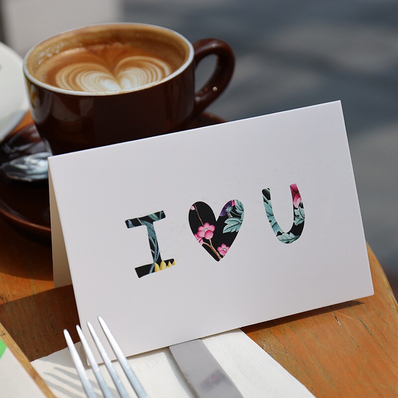 6pcs I Love You Greeting Cards Heart Flower Concise Style Wedding Cards Happy Valentine&#39;s Day Message Cards For Girl Friend