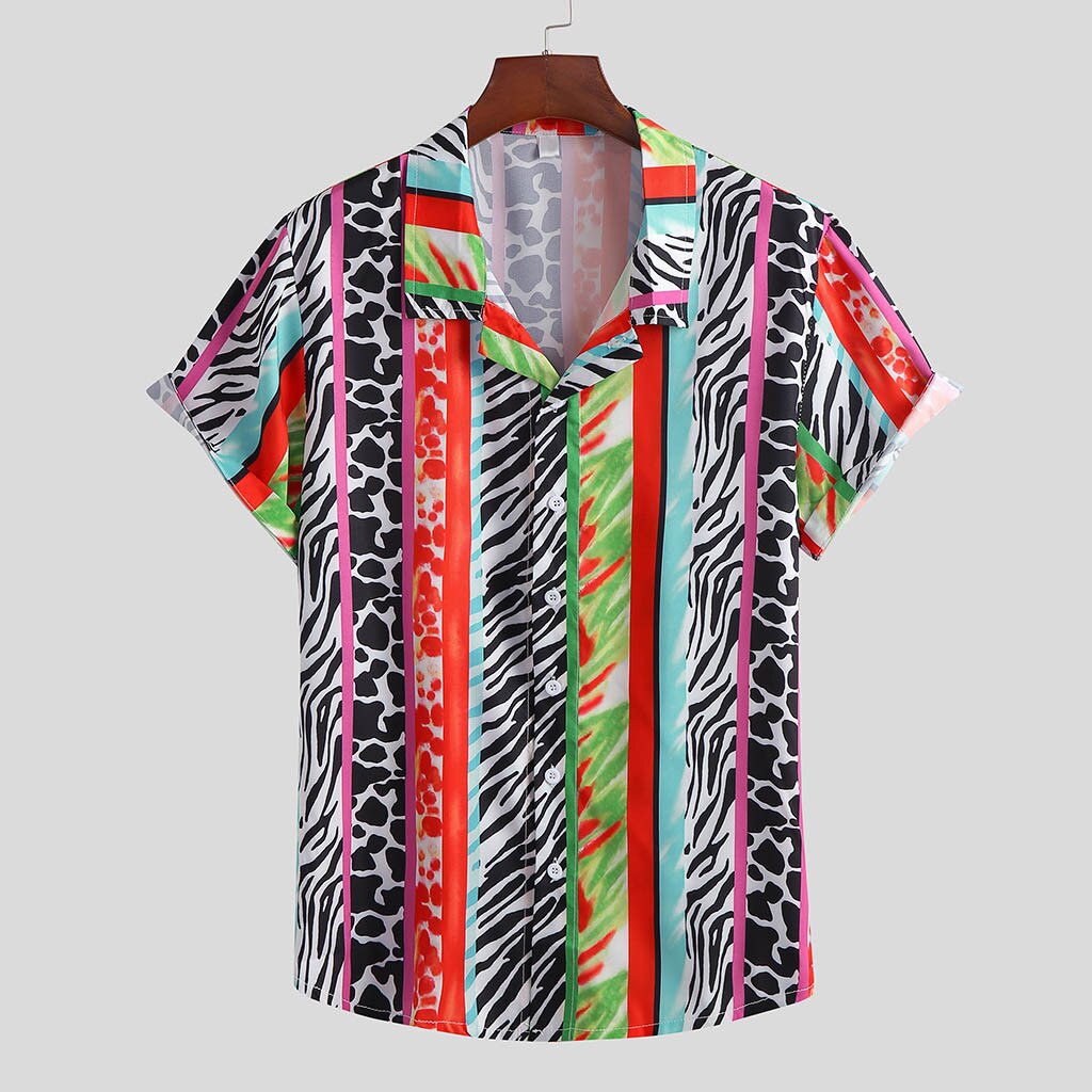 Camisa de manga corta con estampado de de para hombre, blusa informal, para playa camisa hawaiana,: Rojo / XXXL