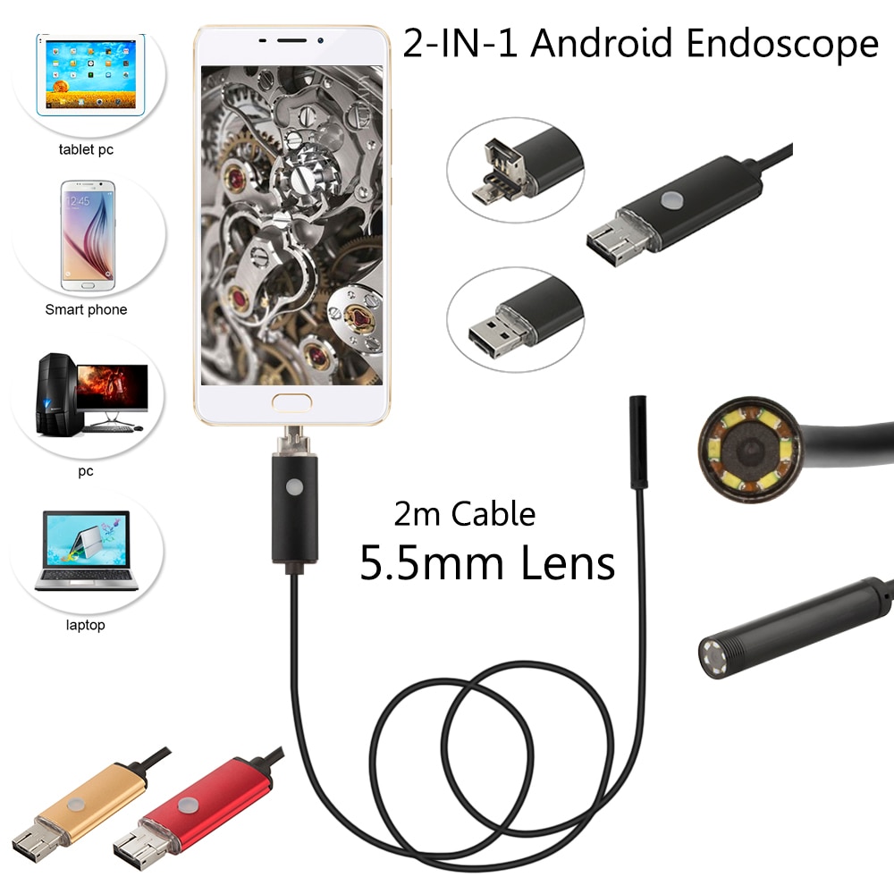 5.5mm Android USB Endoscope Camera 1/2/5/10M Flexible Snake Tube Inspection Smart Android Phone OTG USB Borescope Camera