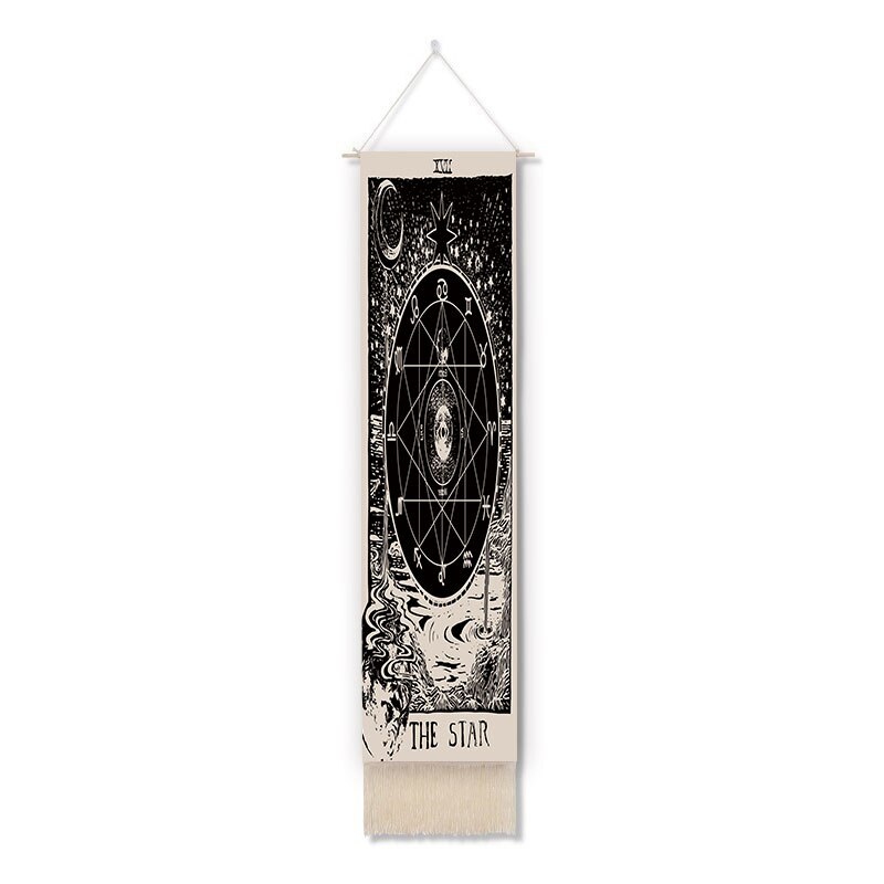 Tapiz de pared de Tarot de Luna nocturna, Mandala, decoración del hogar, imágenes colgantes de dormitorio, diagrama de eje de algodón y lino de macramé