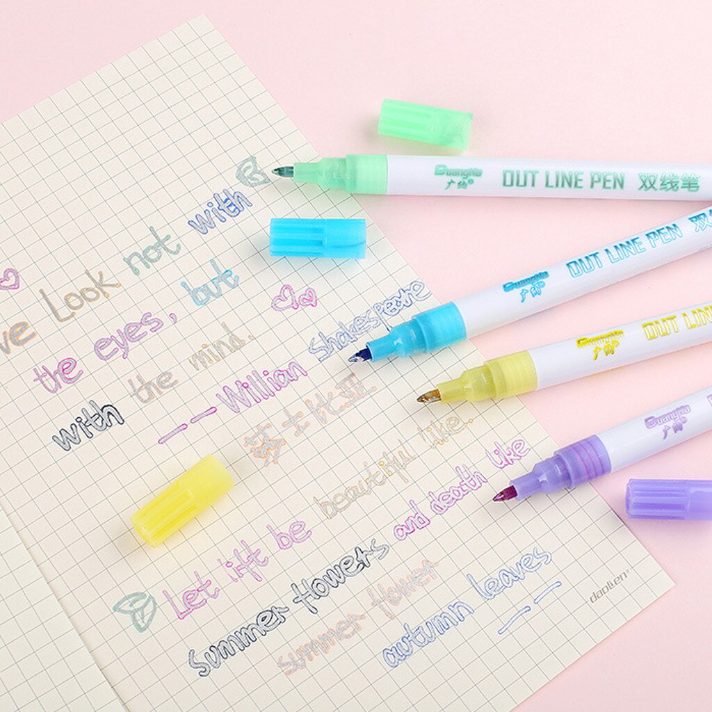Card Writing Drawing Double Lines Outline Pen Out Line Pen Fine Liner Marker Calligraphy Lettering Scrapbooking Pen#p7