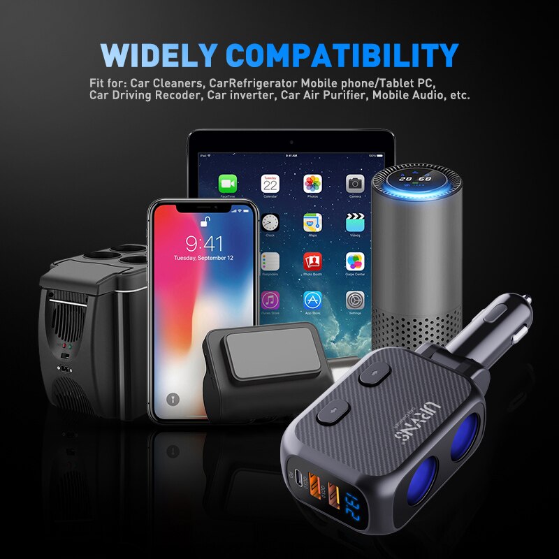 URVNS Zigarette Leichter Splitter, typ-C 20W PD Schnelle USB C Auto Ladegerät &Ampere; Dual QC 3,0 180W 2-Buchse Adapter für Handys, Bindestrich Nocken