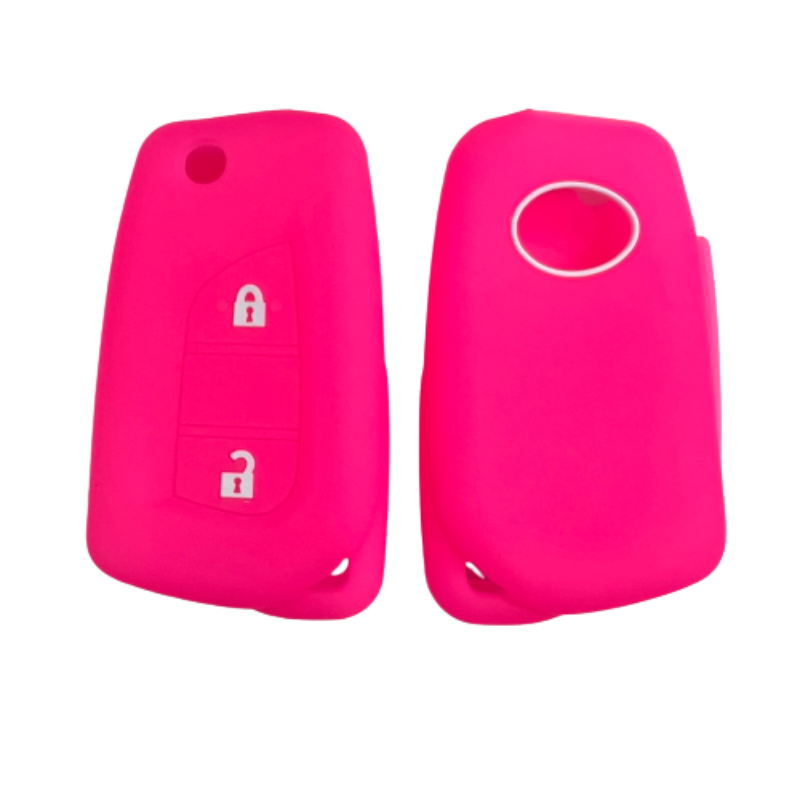 Silicone Rubber Car Key Cover Case Shell Set Protector Fob for Toyota Aygo Yaris Highlander Camry RAV4 2 Button Key Holder: Rose red