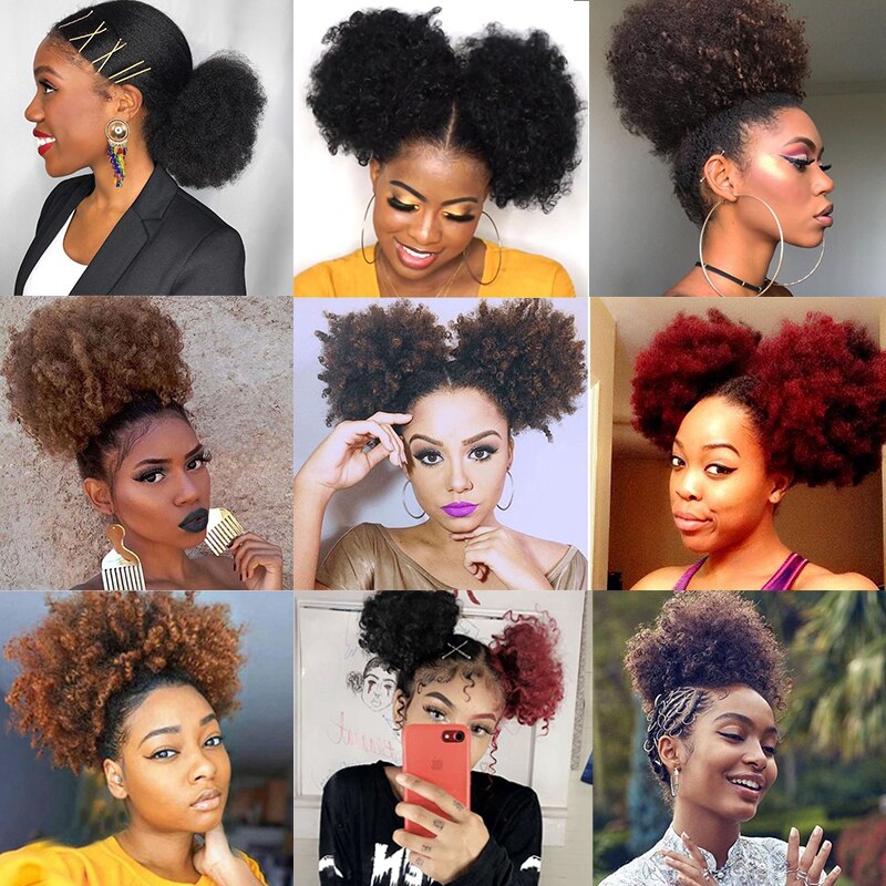 LUPU-Chignon de coiffure synthétique court | Queue-de-cheval Afro crépue bouclée et crépue avec cordon, résistant à la chaleur, en Fiber, pour femmes noires