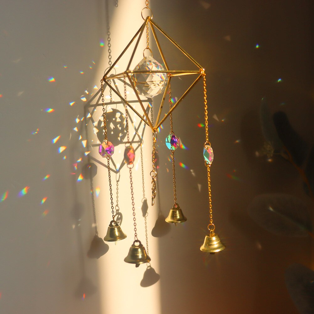 Crystal Suncatcher Wind Chime Prism Rainbow Light Chaser Bells Moon Star Boho Hanging Window Garden Terrace Pendant Home Decor