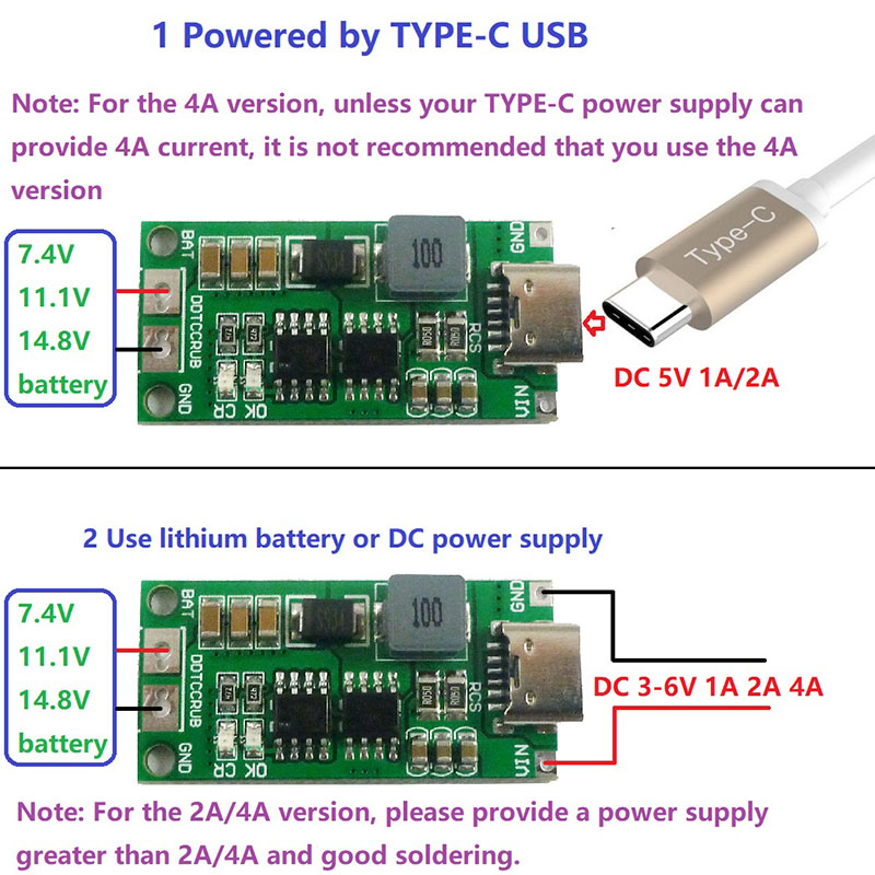 Multi-Cell 2S-4S Typ-C Laddare för 8.4V-16.8V LiPo Polymer Li-Ion Batteri 18650