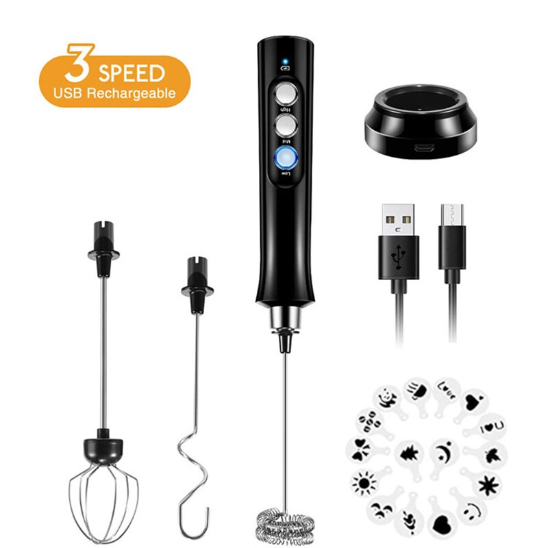 Handheld Electric Mixer Blender Milk Frother Coffee Cappuccino Mixer Tools USB Recharge Stainless Bubble Maker Whisk Portable: 04