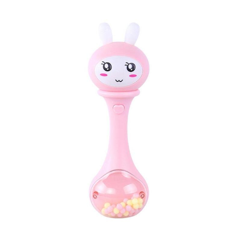 Newborn Baby Music Sound Light Shaking Rattles Toys Cute Cartoon Baby Hand Bells Puzzle Music and Flashing Shaking Rattles: Pink