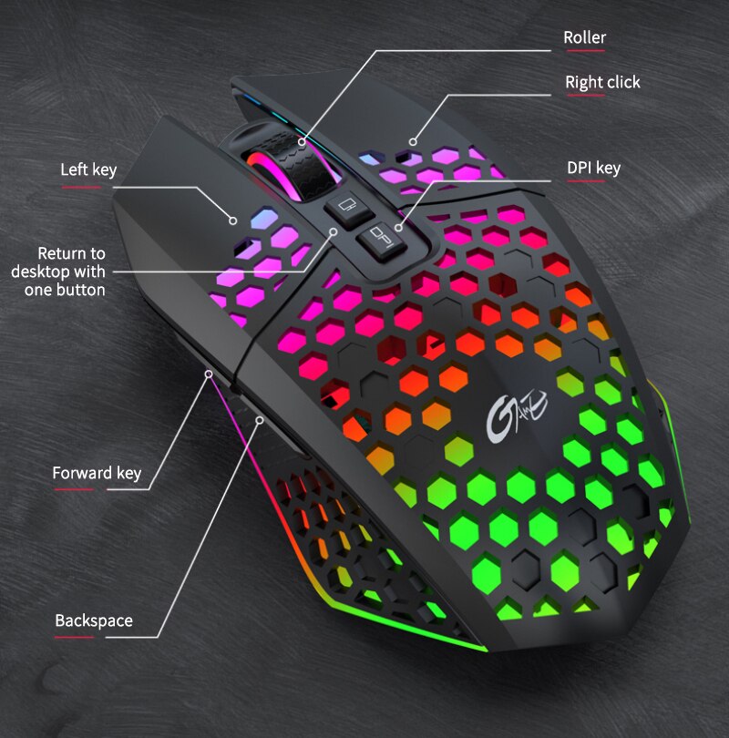 X801 Wireless Charging Gaming Mouse Wireless Honeycomb Hollow Mouse RGB Lighting For PC Laptop Computer For Gamer Accessories