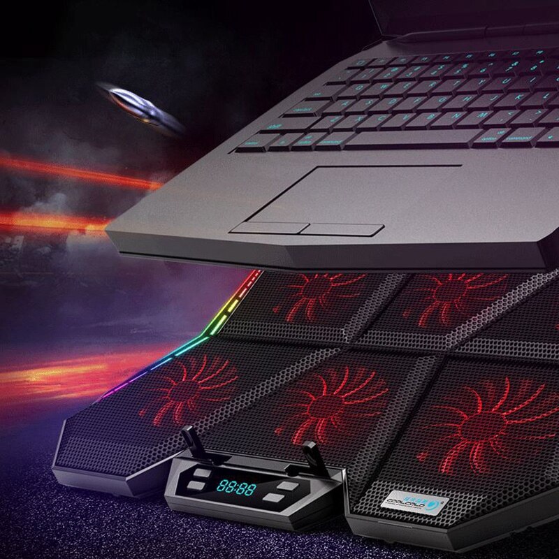 Coolcold gaming-laptop-kühler, verstellbares rgb-laptop-kühlpad mit sechs lüftern (2600 u/min), notebook-ständer für 17 -zoll-laptops