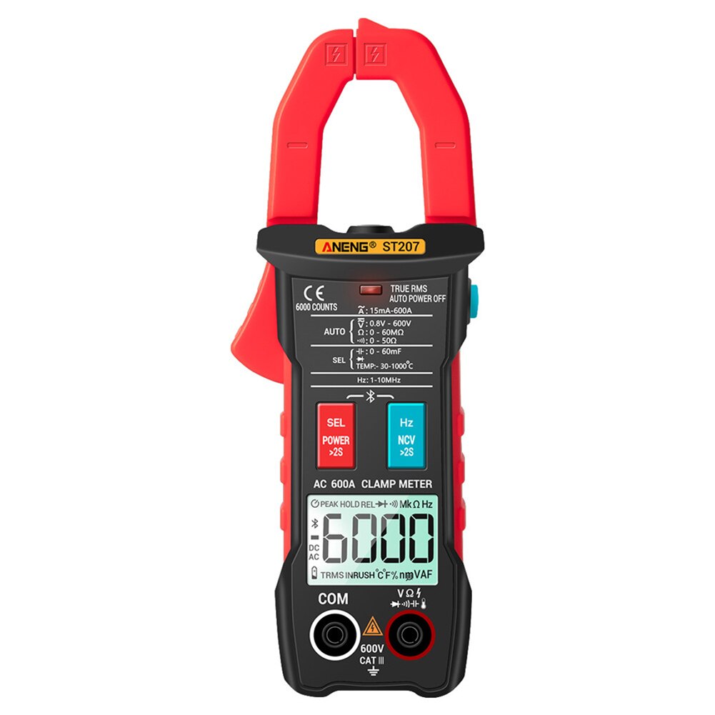 Aneng ST207 Digitale Bluetooth Multimeter Stroomtang 6000 Count True Rms Dc/Ac Voltage Tester Ac Stroom Hz Capaciteit ohm: Red