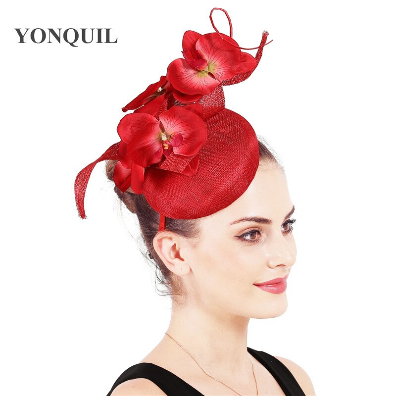 4-Layer sinamay wedding party headpiece with flowers bride wedding headwear women occasion banquet lady fascinators hat