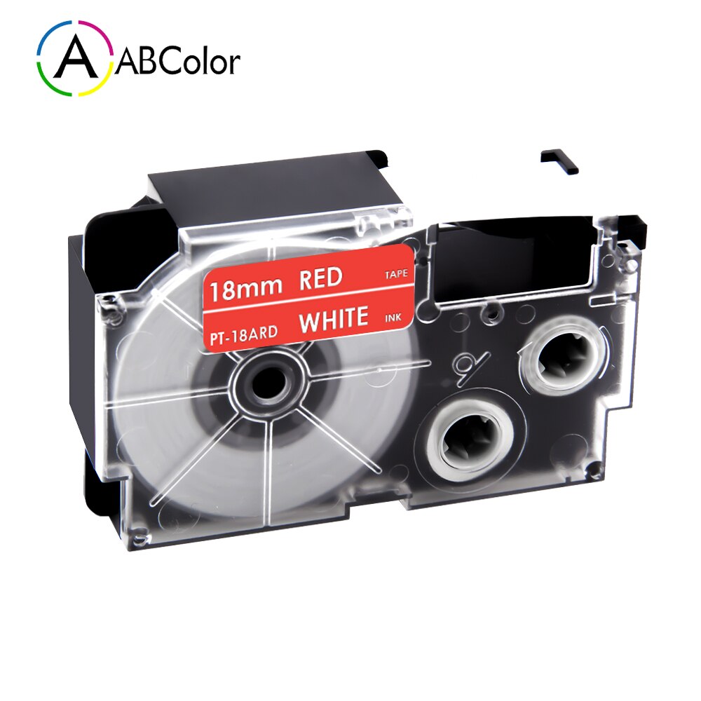 16 Colors XR-18X XR-18WE Labels For CASIO 18mm XR-18X XR-18YW Tape Label Cartridges For CASIO KL-130 KL-120 KL-430 Label Maker: White on Red