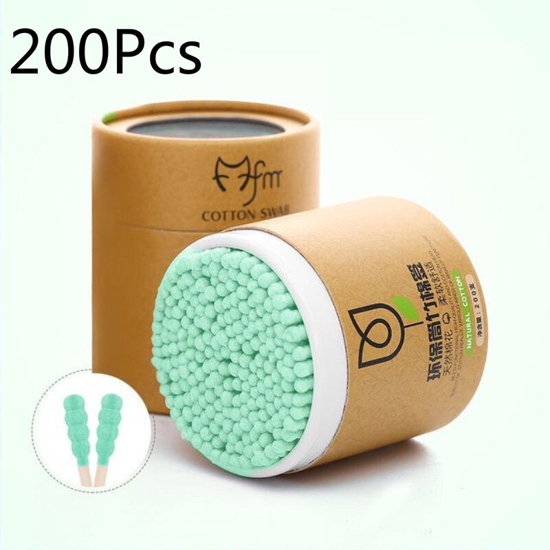 500/200/100Pcs Wegwerp Double Headed Wattenstaafjes Make Wattenstaafjes Neus Oor Schoonmaken Wood Sticks Katoen swabs Cotonete: 05